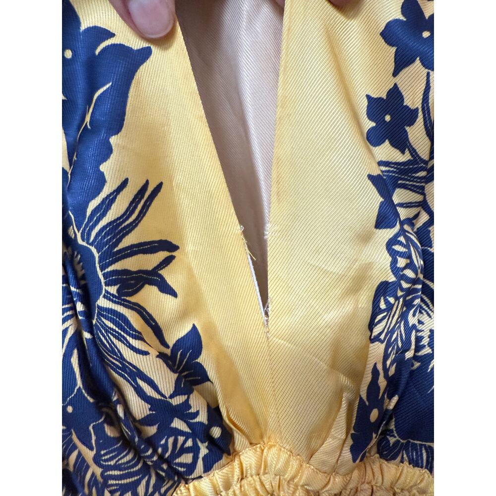 SANDRO PARIS Ocher Viscose Midi Dress In Yellow Blue Sz 40 / US8 MSRP $595 New - Picture 7 of 16